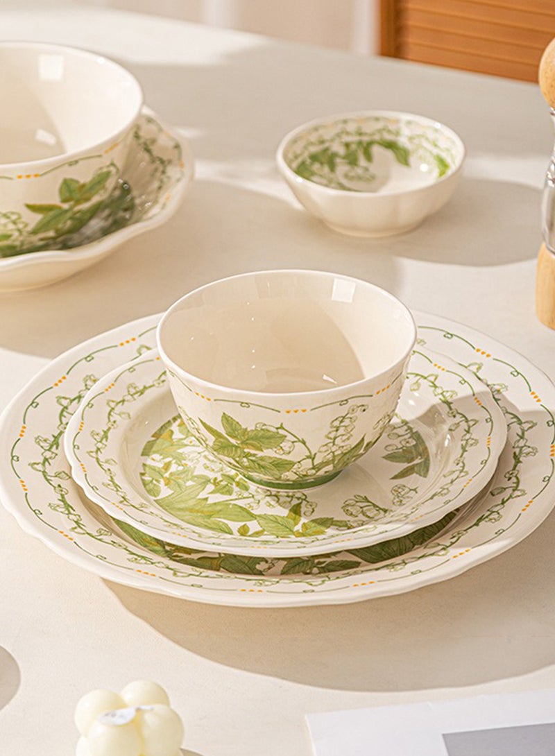 18Pcs Dinnerware Set, Gift Kit, Classic Elegant Ceramic Tableware, Dishwasher & Microwave Safe, Green Flower - Image 4